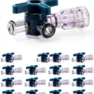 QWORK 3-Way Stopcocks Luer Connection Sterile 20 Pack Blue-0