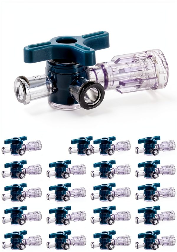 QWORK 3-Way Stopcocks Luer Connection Sterile 20 Pack Blue-0